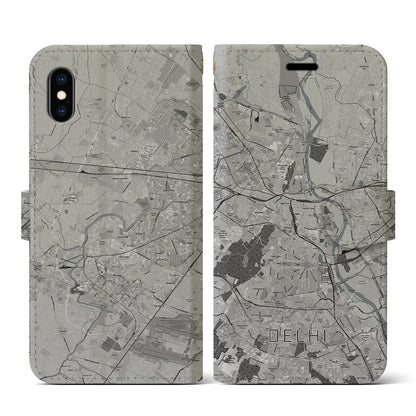 【デリー（インド）】地図柄iPhoneケース（手帳タイプ）モノトーン・iPhone XS / X 用