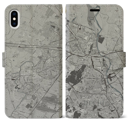 【デリー（インド）】地図柄iPhoneケース（手帳タイプ）モノトーン・iPhone XS Max 用
