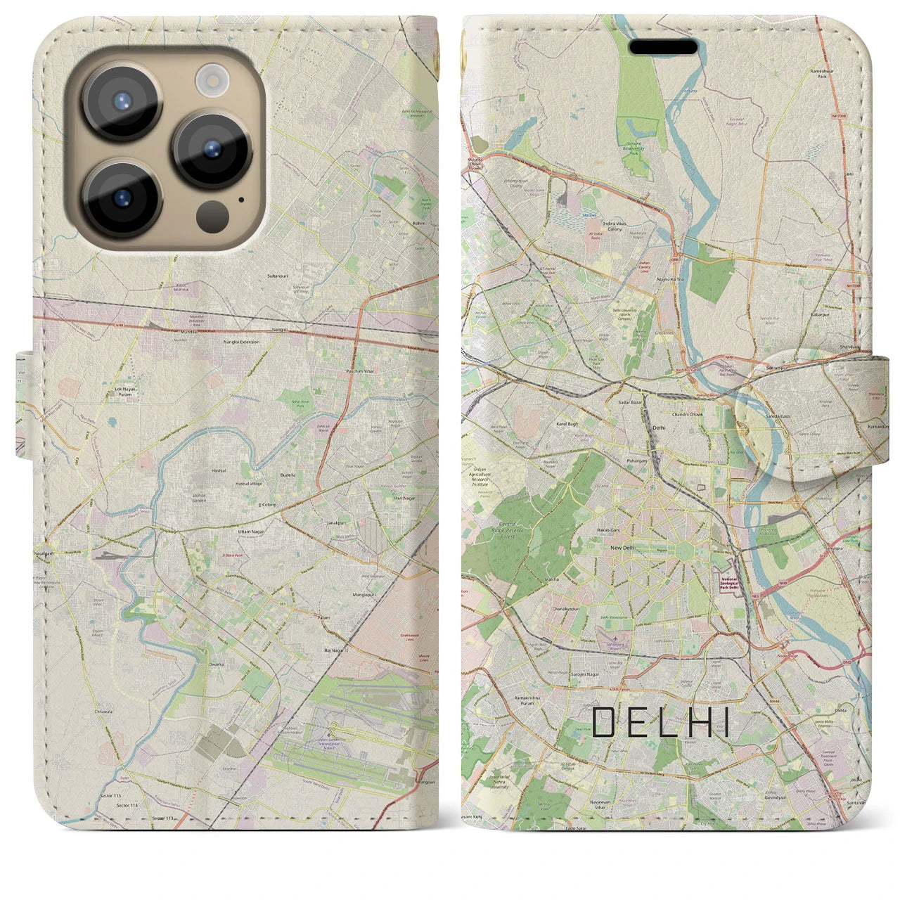 【デリー（インド）】地図柄iPhoneケース（手帳タイプ）