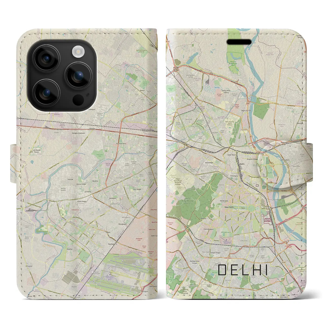 【デリー（インド）】地図柄iPhoneケース（手帳タイプ）ナチュラル・iPhone 16 用