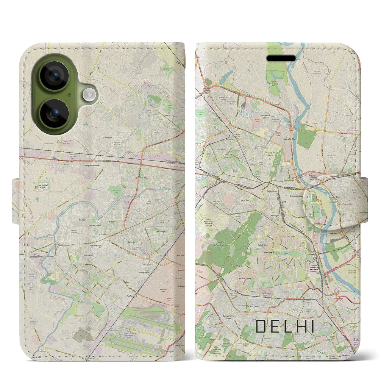 【デリー（インド）】地図柄iPhoneケース（手帳タイプ）