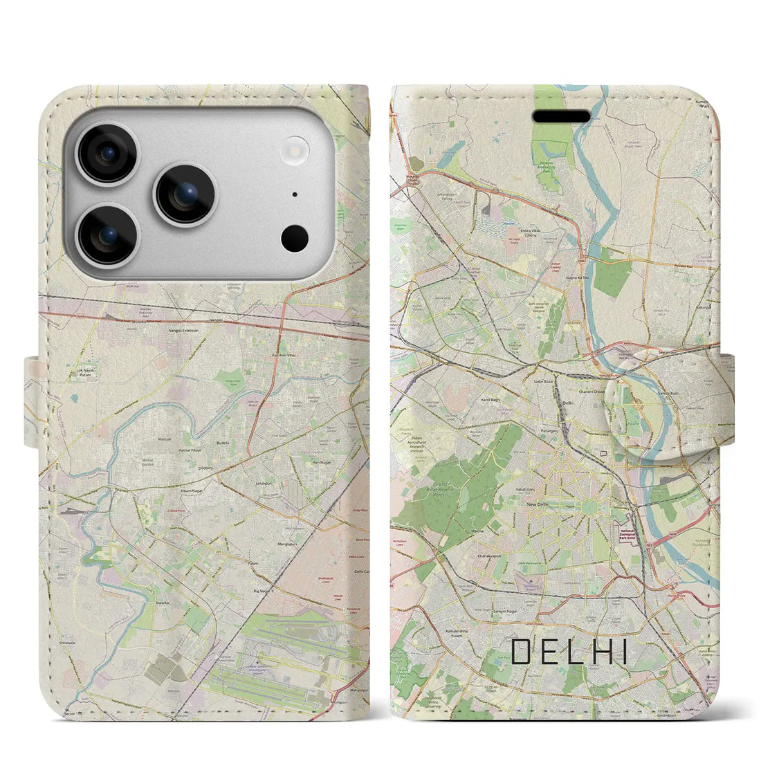 【デリー（インド）】地図柄iPhoneケース（手帳タイプ）モノトーン・iPhone 17 Pro Max 用
