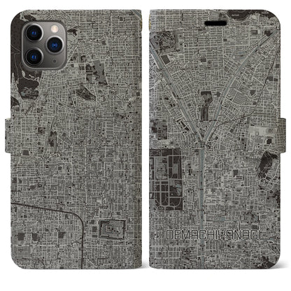 【出町柳（京都府）】地図柄iPhoneケース（手帳タイプ）モノトーン・iPhone 11 Pro Max 用