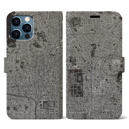 【出町柳（京都府）】地図柄iPhoneケース（手帳タイプ）モノトーン・iPhone 12 / 12 Pro 用