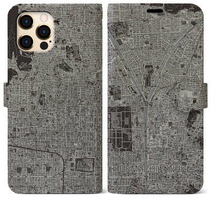 【出町柳（京都府）】地図柄iPhoneケース（手帳タイプ）モノトーン・iPhone 12 Pro Max 用
