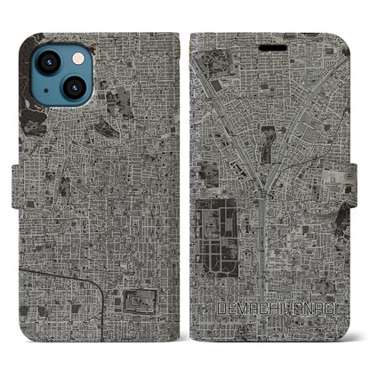 【出町柳（京都府）】地図柄iPhoneケース（手帳タイプ）モノトーン・iPhone 13 用