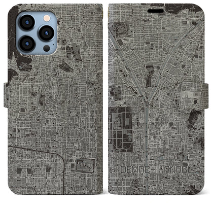 【出町柳（京都府）】地図柄iPhoneケース（手帳タイプ）モノトーン・iPhone 13 Pro Max 用