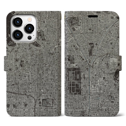 【出町柳（京都府）】地図柄iPhoneケース（手帳タイプ）モノトーン・iPhone 13 Pro 用