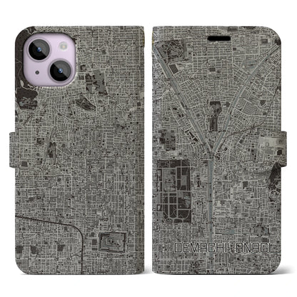 【出町柳（京都府）】地図柄iPhoneケース（手帳タイプ）モノトーン・iPhone 14 用