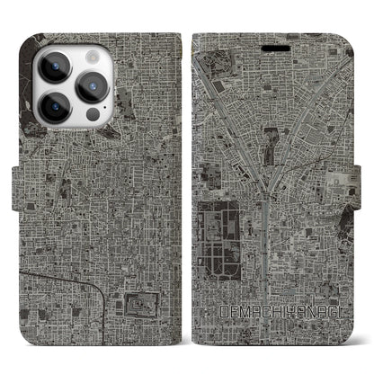 【出町柳（京都府）】地図柄iPhoneケース（手帳タイプ）モノトーン・iPhone 14 Pro 用