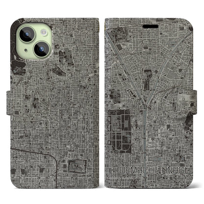 【出町柳（京都府）】地図柄iPhoneケース（手帳タイプ）モノトーン・iPhone 15 用