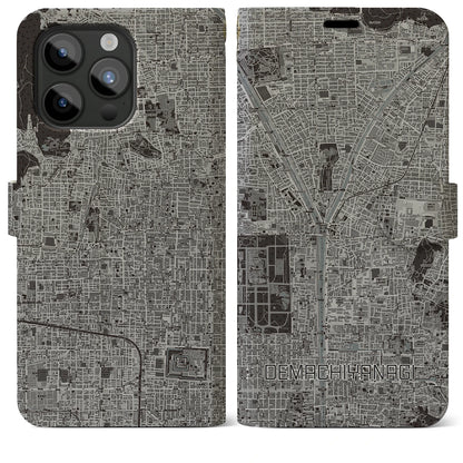 【出町柳（京都府）】地図柄iPhoneケース（手帳タイプ）モノトーン・iPhone 15 Pro Max 用