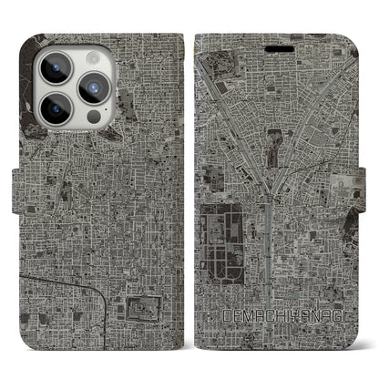 【出町柳（京都府）】地図柄iPhoneケース（手帳タイプ）モノトーン・iPhone 15 Pro 用