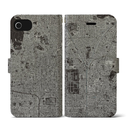 【出町柳（京都府）】地図柄iPhoneケース（手帳タイプ）モノトーン・iPhone SE（第3 / 第2世代） / 8 / 7 / 6s / 6 用