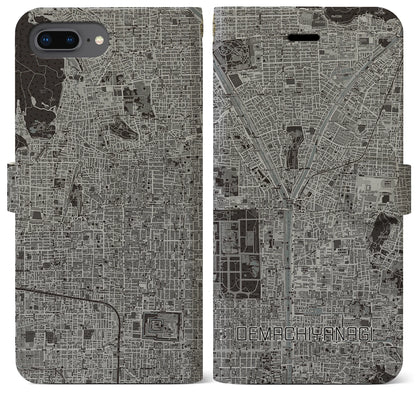 【出町柳（京都府）】地図柄iPhoneケース（手帳タイプ）モノトーン・iPhone 8Plus /7Plus / 6sPlus / 6Plus 用