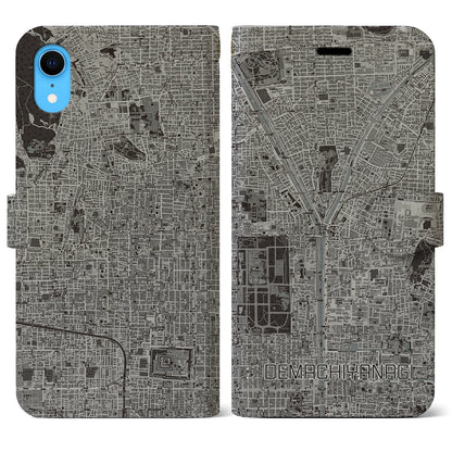 【出町柳（京都府）】地図柄iPhoneケース（手帳タイプ）モノトーン・iPhone XR 用