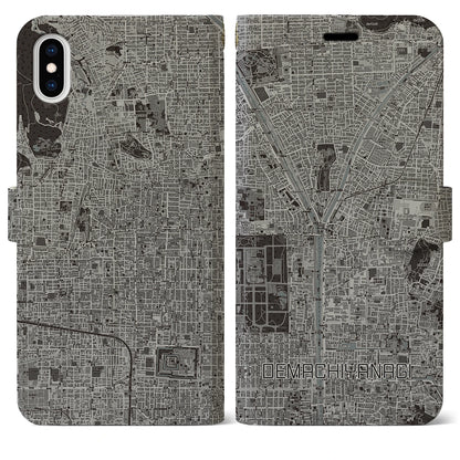 【出町柳（京都府）】地図柄iPhoneケース（手帳タイプ）モノトーン・iPhone XS Max 用