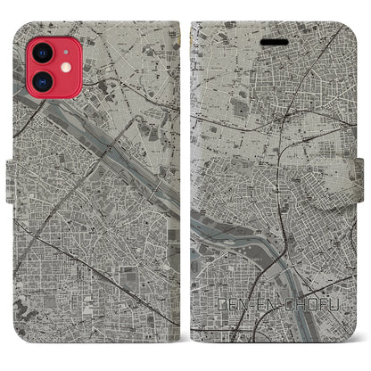 【田園調布（東京都）】地図柄iPhoneケース（手帳タイプ）モノトーン・iPhone 11 用