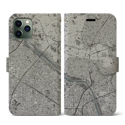 【田園調布（東京都）】地図柄iPhoneケース（手帳タイプ）モノトーン・iPhone 11 Pro 用