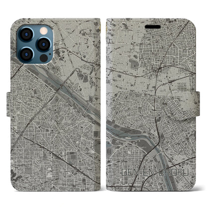 【田園調布（東京都）】地図柄iPhoneケース（手帳タイプ）モノトーン・iPhone 12 / 12 Pro 用