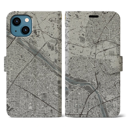 【田園調布（東京都）】地図柄iPhoneケース（手帳タイプ）モノトーン・iPhone 13 用