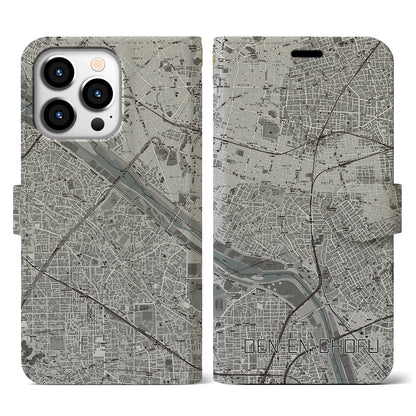 【田園調布（東京都）】地図柄iPhoneケース（手帳タイプ）モノトーン・iPhone 13 Pro 用