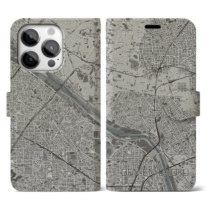 【田園調布（東京都）】地図柄iPhoneケース（手帳タイプ）モノトーン・iPhone 14 Pro 用