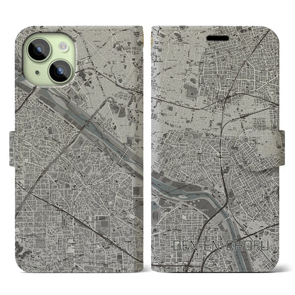 【田園調布（東京都）】地図柄iPhoneケース（手帳タイプ）モノトーン・iPhone 15 用