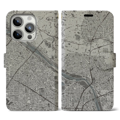 【田園調布（東京都）】地図柄iPhoneケース（手帳タイプ）モノトーン・iPhone 15 Pro 用