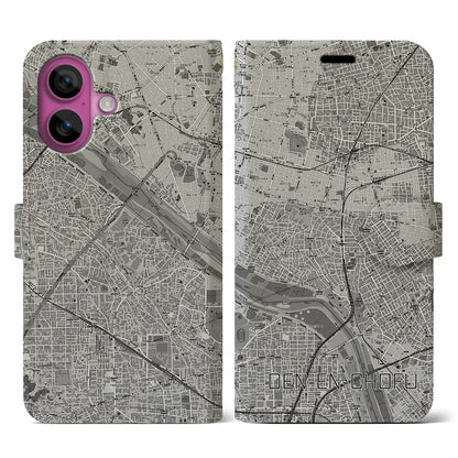 【田園調布（東京都）】地図柄iPhoneケース（手帳タイプ）モノトーン・iPhone 16 Pro 用