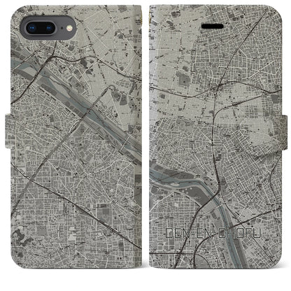 【田園調布（東京都）】地図柄iPhoneケース（手帳タイプ）モノトーン・iPhone 8Plus /7Plus / 6sPlus / 6Plus 用