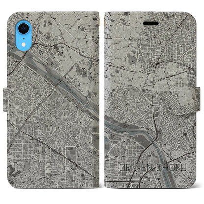 【田園調布（東京都）】地図柄iPhoneケース（手帳タイプ）モノトーン・iPhone XR 用