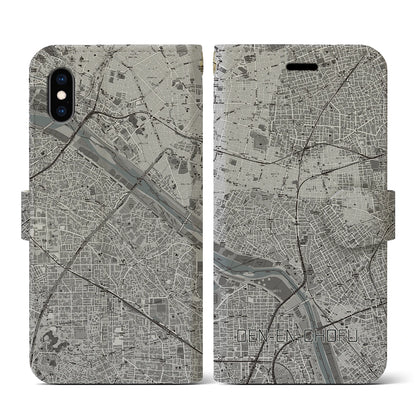 【田園調布（東京都）】地図柄iPhoneケース（手帳タイプ）モノトーン・iPhone XS / X 用