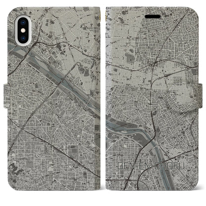 【田園調布（東京都）】地図柄iPhoneケース（手帳タイプ）モノトーン・iPhone XS Max 用