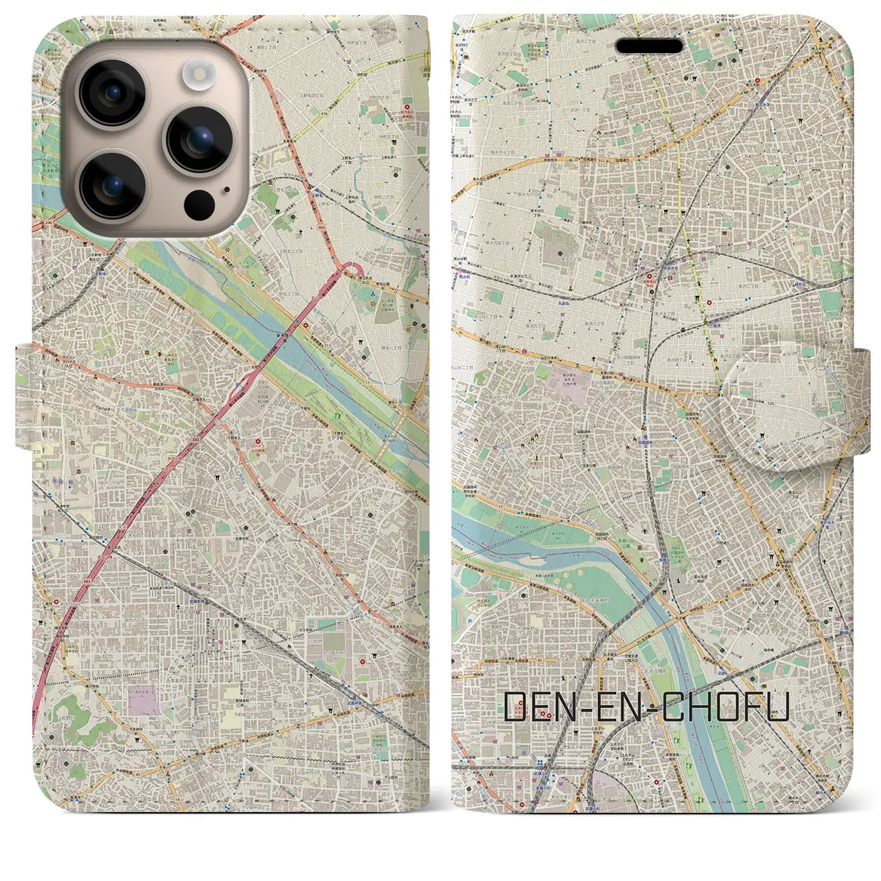 【田園調布（東京都）】地図柄iPhoneケース（手帳タイプ）ナチュラル・iPhone 16 Plus 用