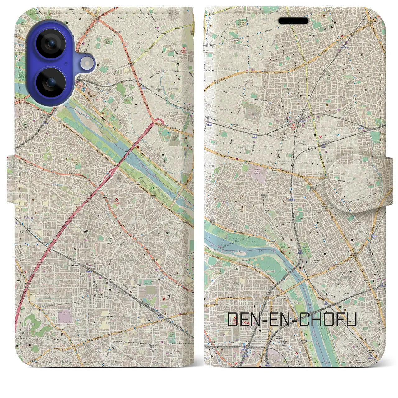 【田園調布（東京都）】地図柄iPhoneケース（手帳タイプ）ナチュラル・iPhone 16 Pro Max 用