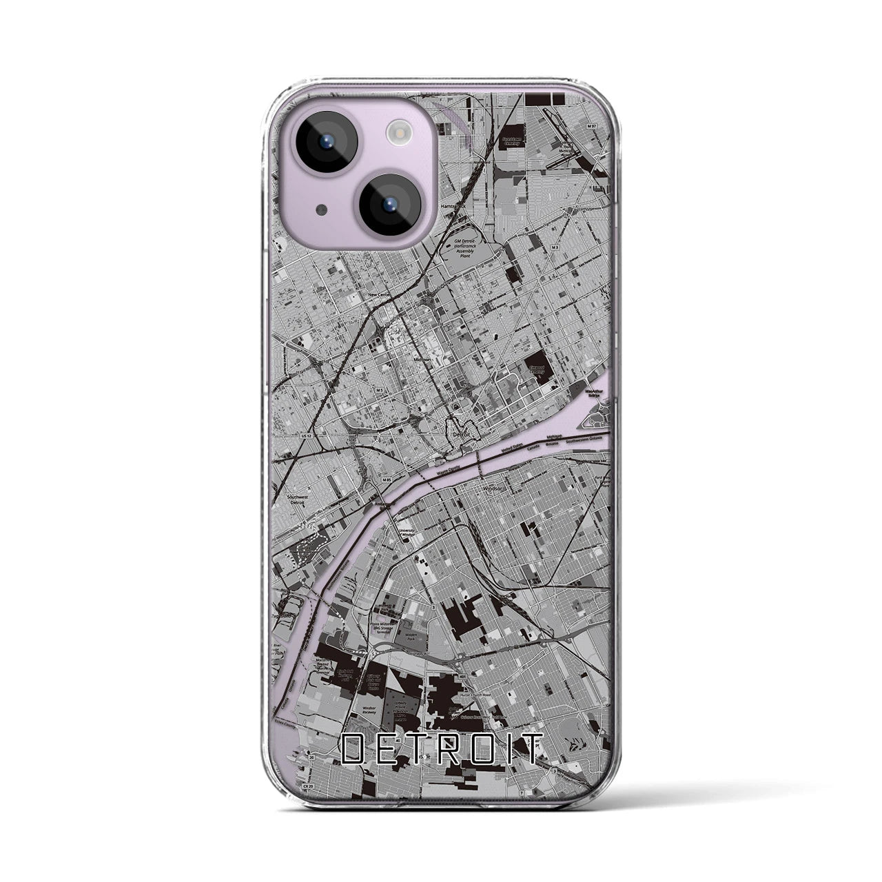 【デトロイト（アメリカ）】地図柄iPhoneケース（クリアタイプ）