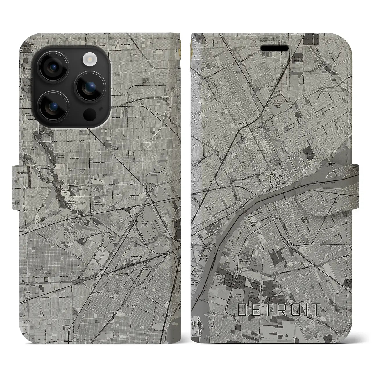 【デトロイト（アメリカ）】地図柄iPhoneケース（手帳タイプ）