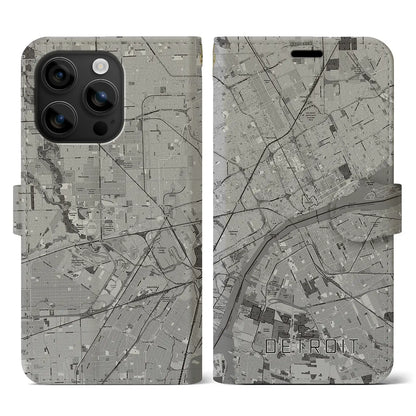 【デトロイト（アメリカ）】地図柄iPhoneケース（手帳タイプ）モノトーン・iPhone 16 用