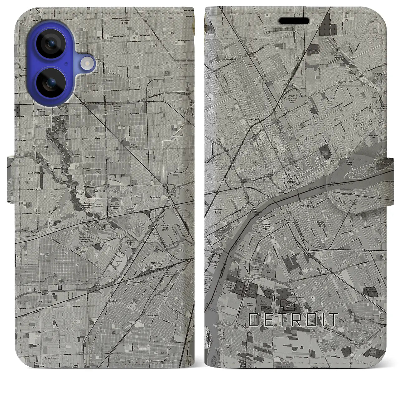 【デトロイト（アメリカ）】地図柄iPhoneケース（手帳タイプ）