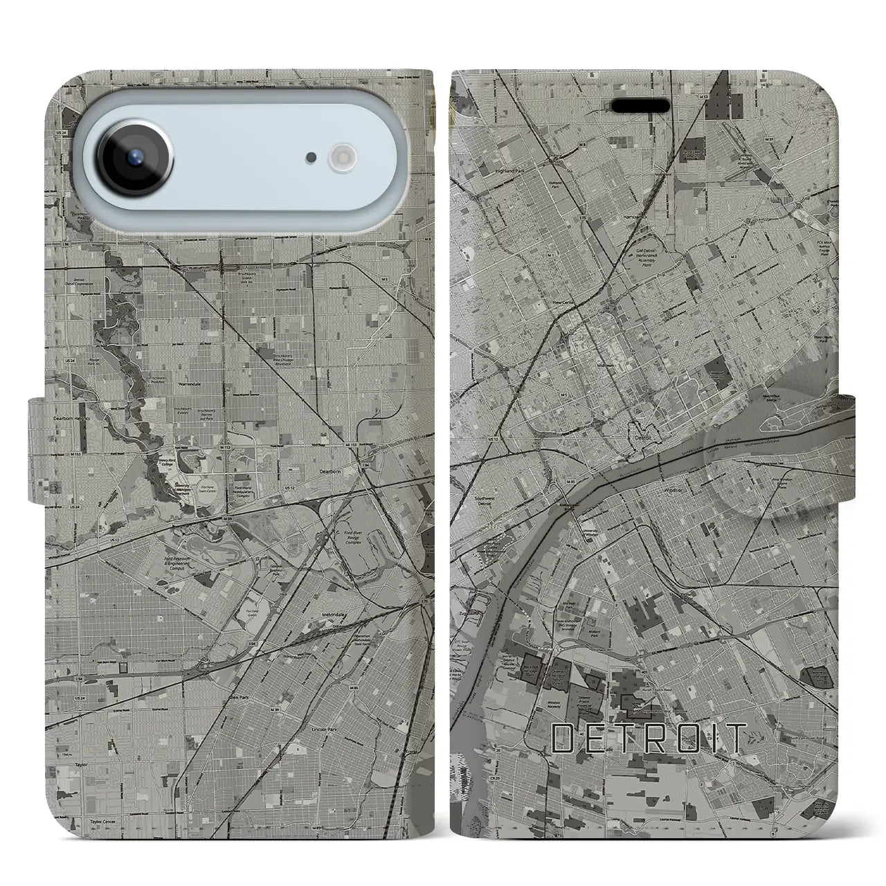 【デトロイト（アメリカ）】地図柄iPhoneケース（手帳タイプ）