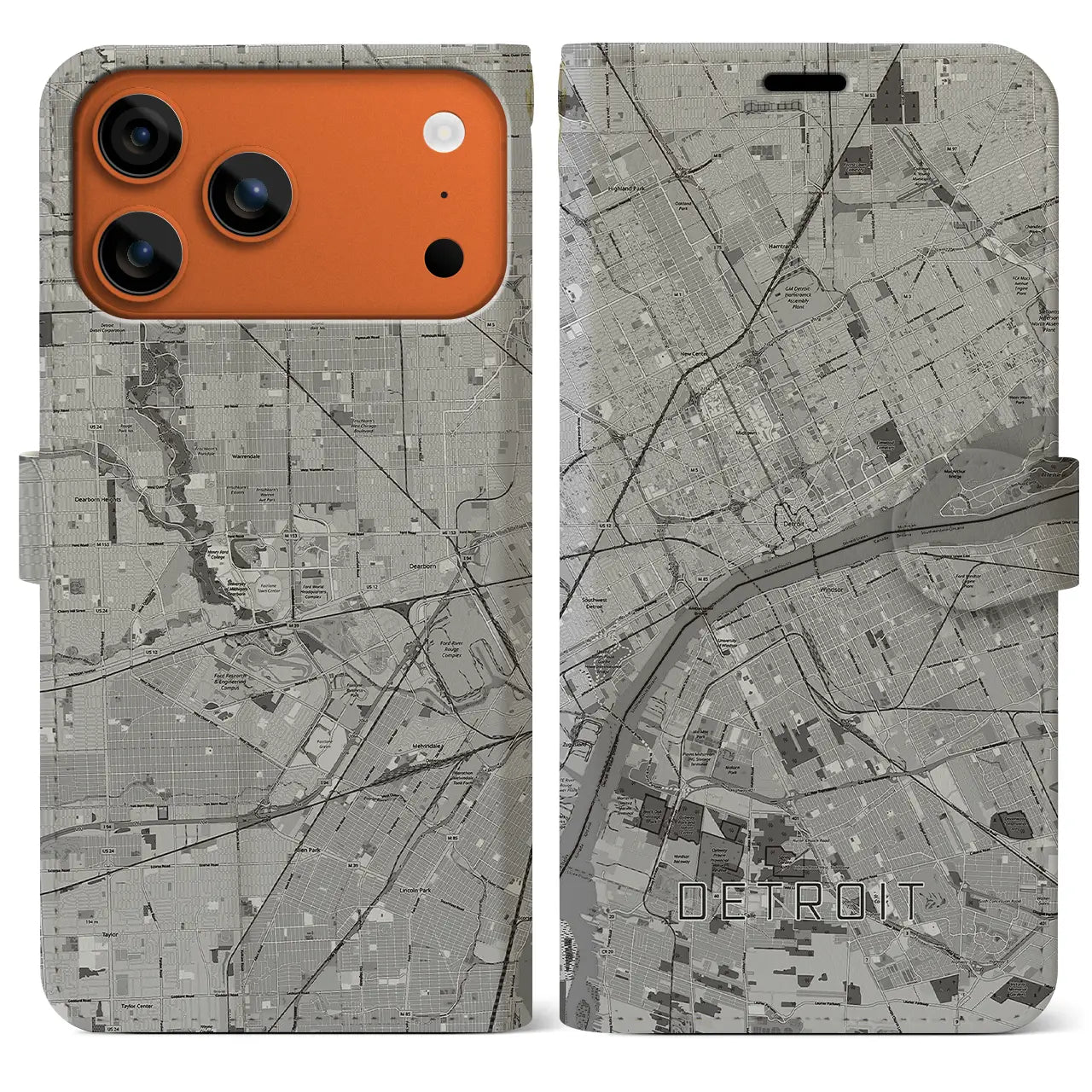 【デトロイト（アメリカ）】地図柄iPhoneケース（手帳タイプ）