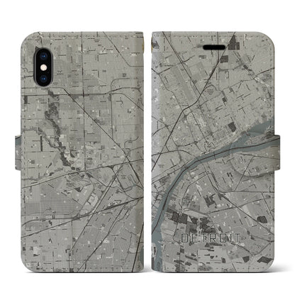 【デトロイト（アメリカ）】地図柄iPhoneケース（手帳タイプ）モノトーン・iPhone XS / X 用