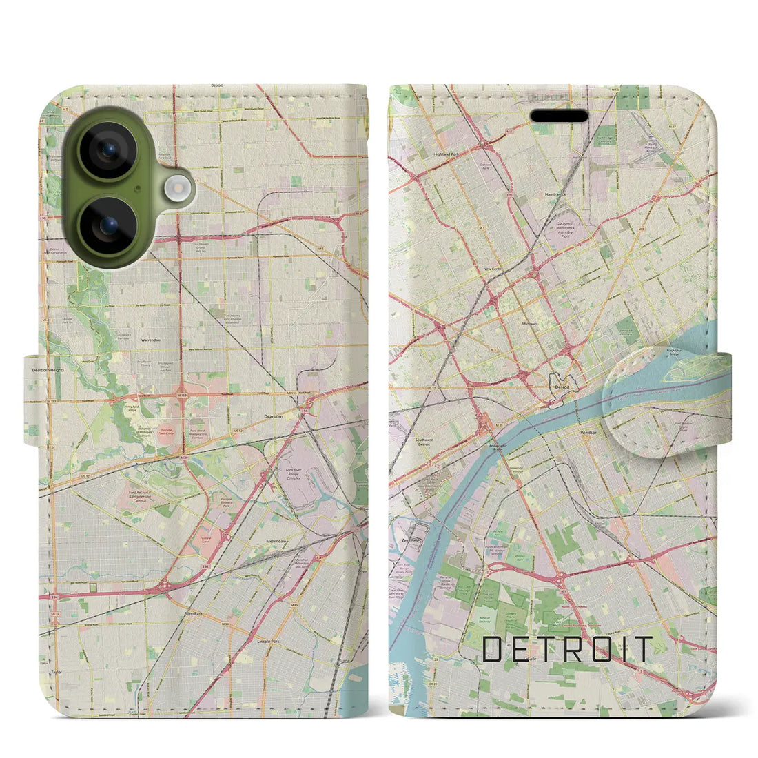 【デトロイト（アメリカ）】地図柄iPhoneケース（手帳タイプ）モノトーン・iPhone 17 Pro Max 用