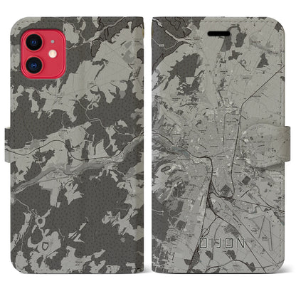 【ディジョン（フランス）】地図柄iPhoneケース（手帳タイプ）モノトーン・iPhone 11 用