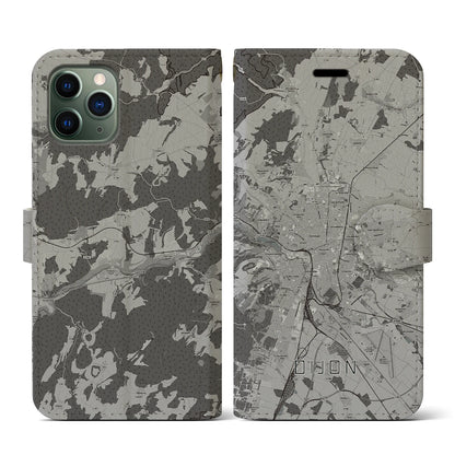 【ディジョン（フランス）】地図柄iPhoneケース（手帳タイプ）モノトーン・iPhone 11 Pro 用