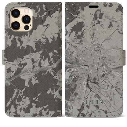 【ディジョン（フランス）】地図柄iPhoneケース（手帳タイプ）モノトーン・iPhone 12 Pro Max 用