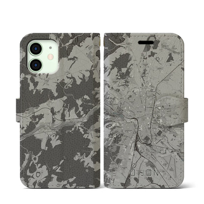 【ディジョン（フランス）】地図柄iPhoneケース（手帳タイプ）モノトーン・iPhone 12 mini 用