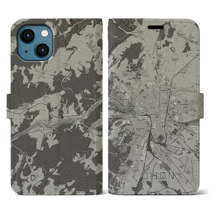 【ディジョン（フランス）】地図柄iPhoneケース（手帳タイプ）モノトーン・iPhone 13 用