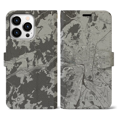 【ディジョン（フランス）】地図柄iPhoneケース（手帳タイプ）モノトーン・iPhone 13 Pro 用